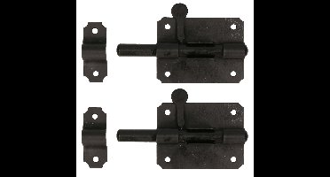 Deltafix schuifslot/plaatgrendel - 2x - 8 x 5cm - staal - zwart - deur - schutting - hek