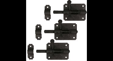 Deltafix schuifslot/plaatgrendel - 3x - 8 x 5cm - staal - zwart - deur - schutting - hek