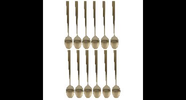 Dessertlepels - Lange Koffielepels - 12x - goud - RVS - 18 cm - latte macchiato / sorbet lepels