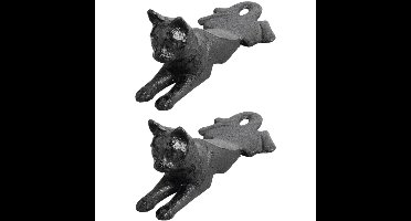 Deurstopper liggende kat - 2x - 0.5 kg - gietijzer - zwart - 16 x 8 x 7 cm