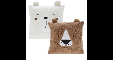 Dieren sierkussens - kinderkamer - bruin / wit - 2 stuks - 43 cm
