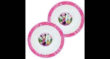 Disney Minnie Mouse bordje - 2x stuks - diep - D16 cm -kunststof - ontbijtbord -kinderbordje - peute