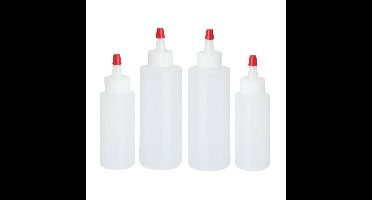 Doseerflessen/garneerflessen - 4x - kunststof - 60 ml en 120 ml - poffertjes knijpflessen