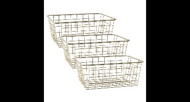 Draadmand - 5x stuks - goudkleurig - industrieel - opbergmand - 24x18x10 cm