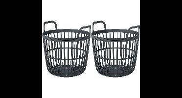 Draadmand/wasmand/opbergmand - 2x - van stevig kunststof - antraciet - D42 x H42 cm