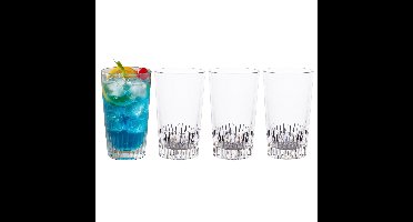Drinkglazen - 4x stuks - glas - 410ml - met streep - longdrink - cocktailglazen