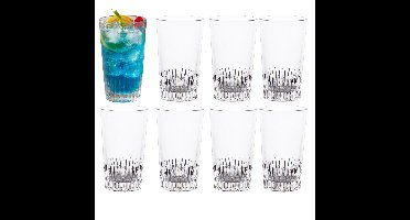 Drinkglazen - 8x stuks - glas - 410ml - met streep - longdrink - cocktailglazen