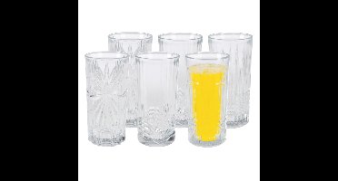 Drinkglazen Palm Springs - 6x - helder transparant - glas - 380 ml - met glas decoraties