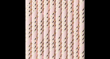 Drinkrietjes - papier - 50x - roze/goud strepen - 19,5 cm - rietjes