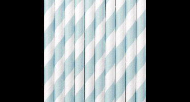 Drinkrietjes - papier - 50x - wit/lichtblauw strepen - 19,5 cm - rietjes