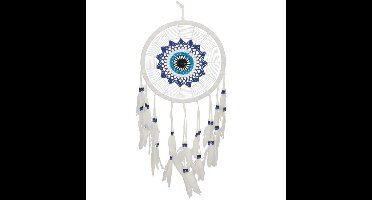 Dromenvanger/dreamcatcher - mobiel - blauw - veertjes/kraaltjes - 28 cm