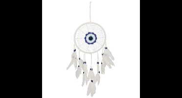 Dromenvanger/dreamcatcher - mobiel - wit - veertjes/kraaltjes - 22 cm