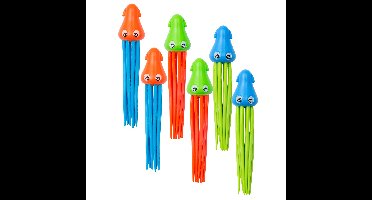 Duikringen inktvissen - 6x stuks - gekleurd - kunststof - duik spelletjes - zwembad speelgoed