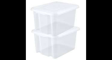 EDA Opbergbox 80L - 6x - wit - stapelbaar - L56 x B50 x H36 cm - kunststof - Bak/doos met deksel