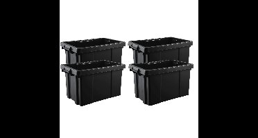 EDA opbergbox/opbergkrat 54 L - 10x - zwart - kunststof - L60 x B40 x H33 cm - stapelbaar/nestbaar