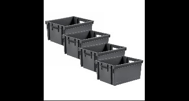 EDA Opbergkrat stapelbaar - 4x - kunststof - 10 Liter - L32 x B26 x H18 cm - grijs