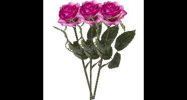 Emerald Kunstbloemen roos - 3x - rozen - Simone - fuchsia - 45 cm - decoratie bloemen