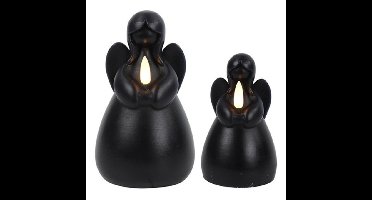 Engel LED kaarsen - zwart - 2x st - H11,5 en H14,5 cm - wax kaarsen op batterijen - kerst