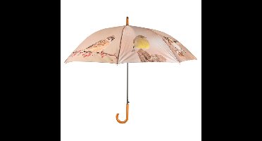 Esschert Design Paraplu vogels - bruin - tuinvogel print - D120 cm - houten handvat