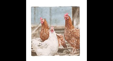 Esschert Design Pasen thema servetten - met kippen print - 20x stuks - 33 x 33 cm - Boerderij