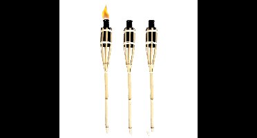 Esschert Design Tuinfakkel - 3x - bamboe - navulbaar - 60 cm - sfeer verlichting