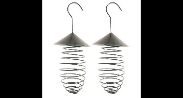 Esschert Design Vogel vetbolhouder met dak - 2x stuks - groen - metaal - 25 cm