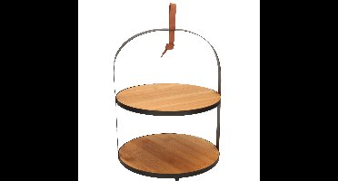 Etagere 2-laags van bamboe B21 x H26 x D21 cm - Ronde etagere - High Tea serveerplateau