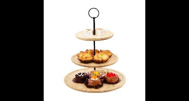 Etagere bamboe hout - 3-laags - presenteer/serveer schalen - D28 x H40 cm - high tea