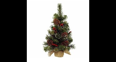 Everlands Kunstboom - kerstversiering - 60 cm - jute voet - kunst kerstboom