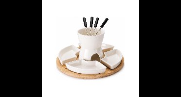 Excellent Houseware Chocolade fondue set - keramiek/bamboe - fondueset - incl 4 vorken