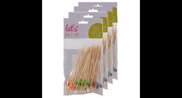 Excellent Houseware Cocktailprikkers met balletje - 200x stuks - bamboe