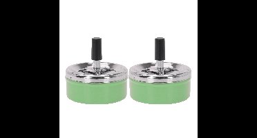 Excellent Houseware Draai asbak - Set van 2x stuks - druk asbak - rond metaal - 10 cm - groen