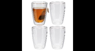 Excellent Houseware dubbelwandige Koffieglazen - 4x - theeglazen - 350 ml - D9 x H12 cm