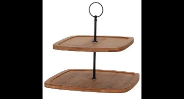 Excellent Houseware Etagere - 2-laags - bamboe - 25 x 24 cm