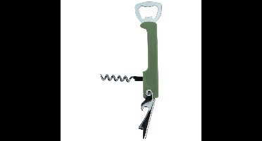 Excellent Houseware flesopener/kurkentrekker - kelnersmes - khaki groen - 12 cm