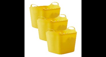 Excellent houseware Flexibele kuip / emmer - 3x - geel - 25 l - kunststof - 40 x 35 cm