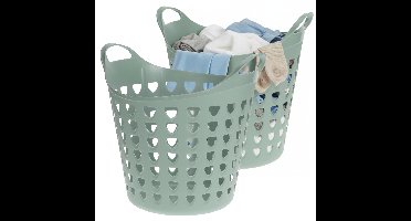 Excellent Houseware Flexibele wasmand - 2x - groen - 26 liter - kunststof - 40 x 41 cm