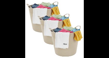 Excellent houseware flexibele wasmand - 3x - beige - 27 liter - kunststof - 42 x 40 x 35 cm