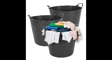 Excellent houseware flexibele wasmand - 3x - zwart - 27 liter - kunststof - 42 x 40 x 35 cm
