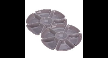 Excellent Houseware Hapjes / chips serveerschaal - 2x - grijs - D29 cm - vakjes dienblad - kunststof