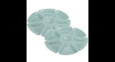 Excellent Houseware Hapjes / chips serveerschaal - 2x - lichtblauw - D29 cm - vakjes dienblad - kuns