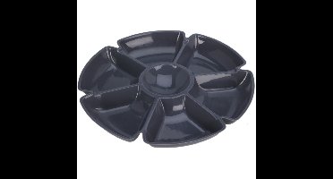 Excellent Houseware Hapjes / chips serveerschaal - donkergrijs - D29 cm - vakjes dienblad - kunststo