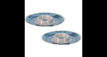 Excellent Houseware Hapjes / Tapas serveerschaal - 2x - blauw - D35 cm - dienblad - melamine