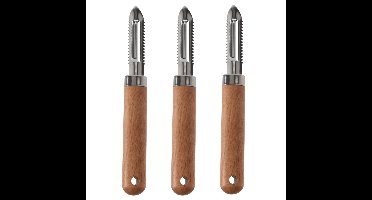 Excellent Houseware Keukengerei fruit aardappel schilmes - 3x - RVS - houten handvat - 18 cm