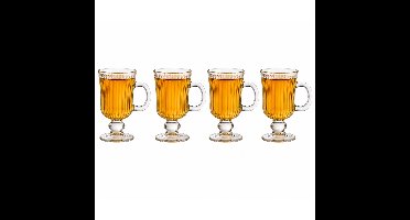 Excellent houseware koffie/theeglas - 4x - 230ml - glas - H15 x D7 cm - streep motief