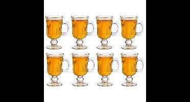 Excellent houseware koffie/theeglas - 8x - 230ml - glas - H15 x D7 cm - streep motief