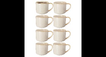 Excellent Houseware Koffiemok/theemok Rustic - set van 8x - beige - 330 ml - mokken - keramiek