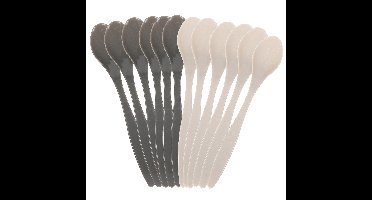 Excellent Houseware lepelset - 12x - Lichtgrijs / donkergrijs - 14 cm - Herbruikbaar