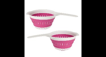 Excellent Houseware opvouwbaar vergiet - 2x - wit/roze - tpe - 37 x 19 cm