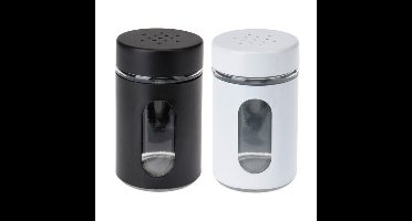 Excellent Houseware Peper- en Zoutstrooier set - glas - zwart en wit - 94 ml